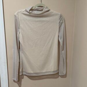 Halogen Sparkling Cream Long Sleeve Top. Lined with sheer arms. Size xs